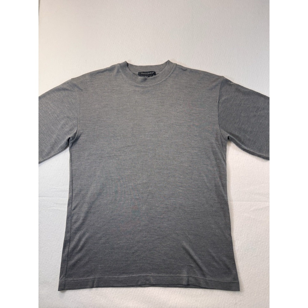 Tulliano Mens 100% Pure Silk T Shirt Short Sleeve Large Gray Crewneck Casual